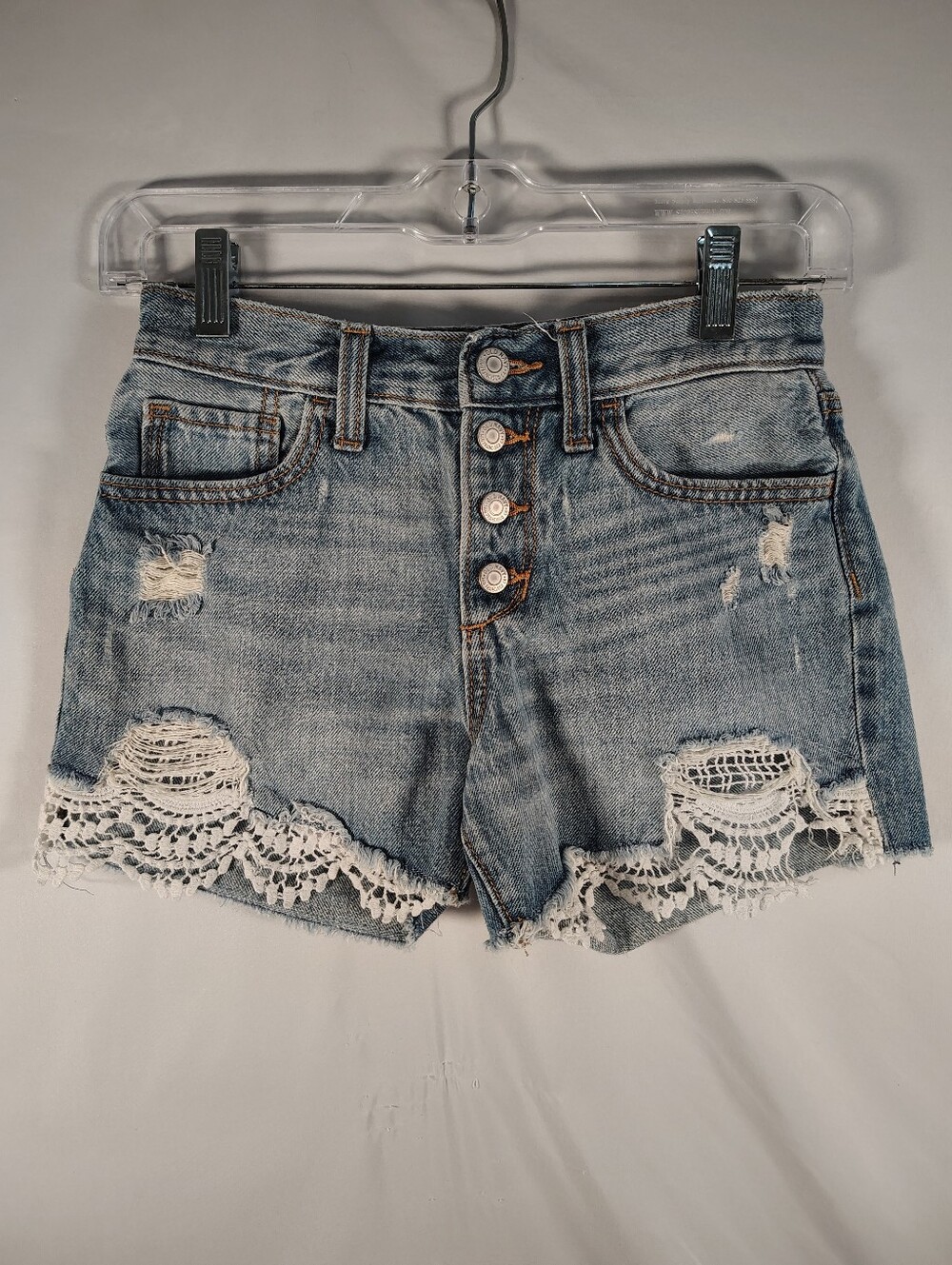 Distressed Lace Hem Denim Shorts - Light Blue. Old Navy. Girls 12
